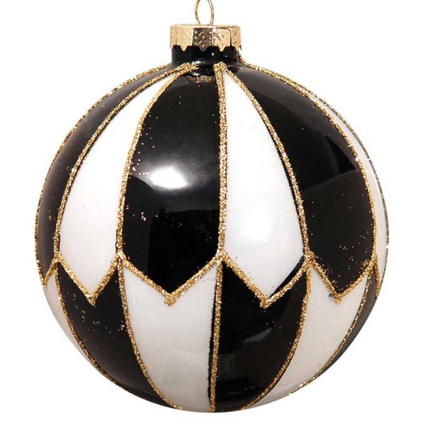 Χριστουγεννιάτικη Γυάλινη Μπάλα Μαύρο με Λευκό (10cm)